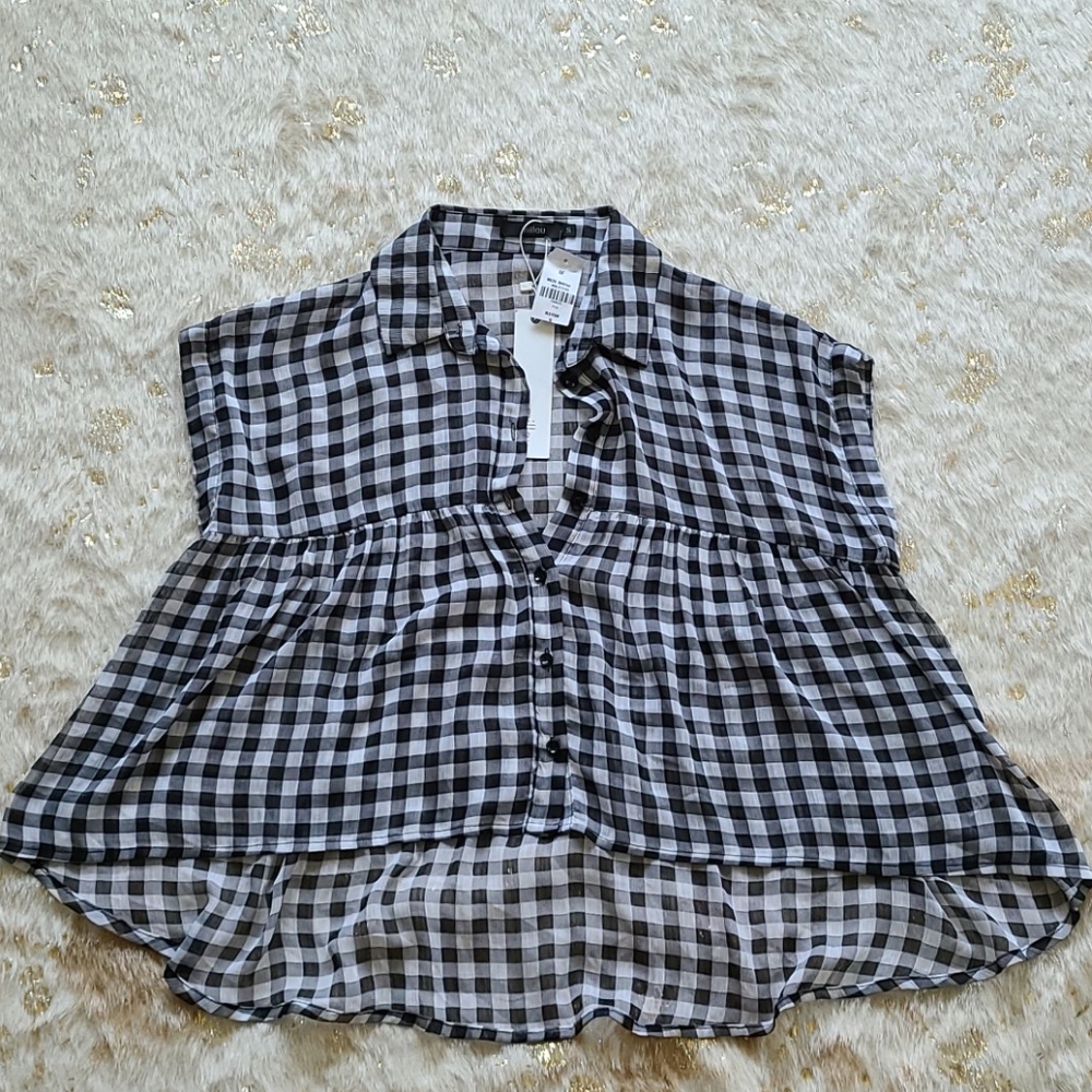LF Millau Black White Gingham Babydoll Blouse